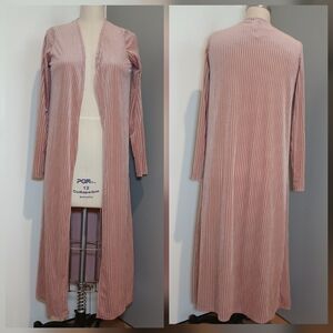 Vintage BEWARE Dusty Pink Long Velvet Corduroy Cardigan Duster